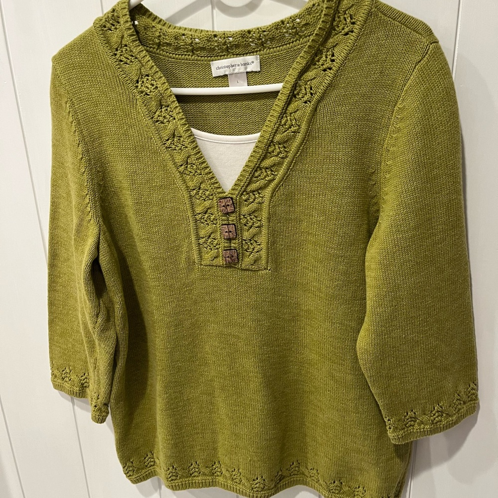 Christopher and Banks Sage Green Cotton Sweater